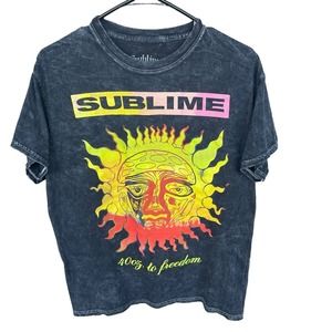 Sublime Shirt Adult Medium Acid Wash Gray‎ Band Graphic Print Sun Short Sleeve